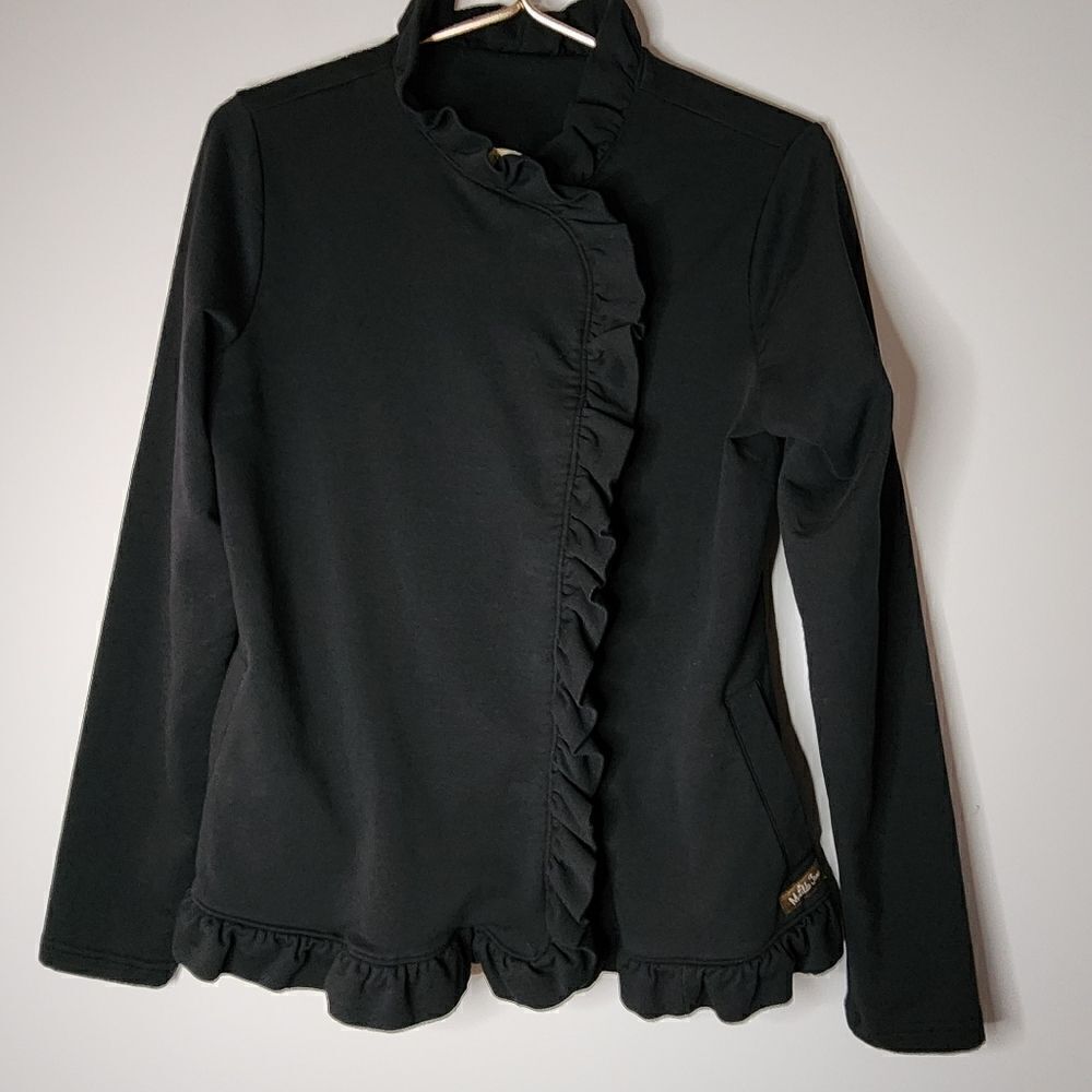 MATILDA JANE Women’s Black Ruffle Cardigan/Jacket Size XS Snap Closure